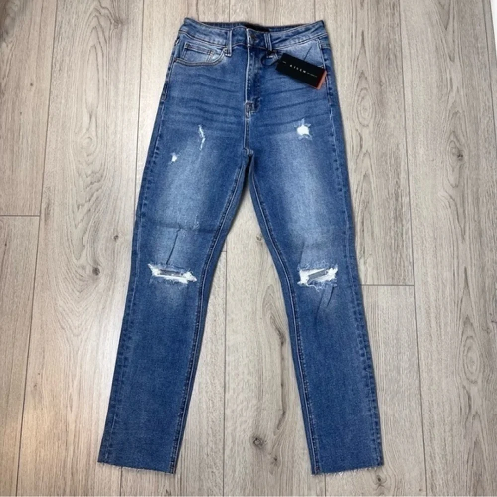 High Rise Medium Wash Relaxed Fit Distressed Skinny Jean - Picture 7 of 9